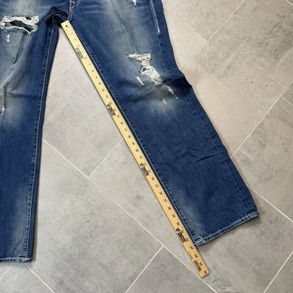 True Religion Ricky Relaxed Straight Jeans 40x34 Distressed Made in USA